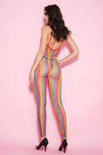 Load image into Gallery viewer, Crotchless Rainbow Fishnet Bodystocking
