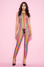 Load image into Gallery viewer, Crotchless Rainbow Fishnet Bodystocking
