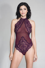 Load image into Gallery viewer, High Neck Lace Trim Teddy
