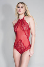 Load image into Gallery viewer, High Neck Lace Trim Teddy
